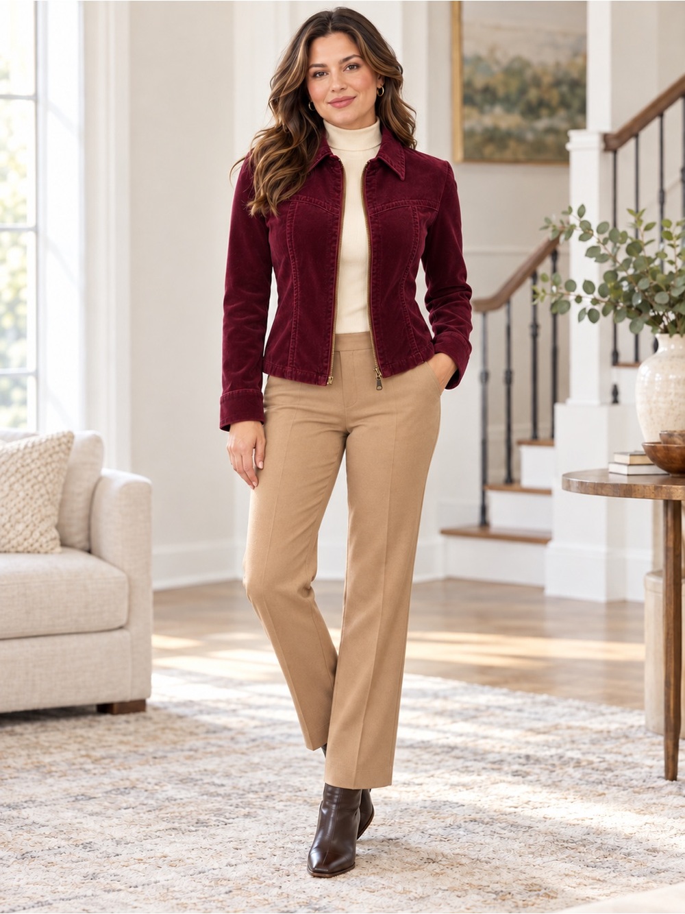 CAbi Burgundy  Velvet Zip Jacket Size S